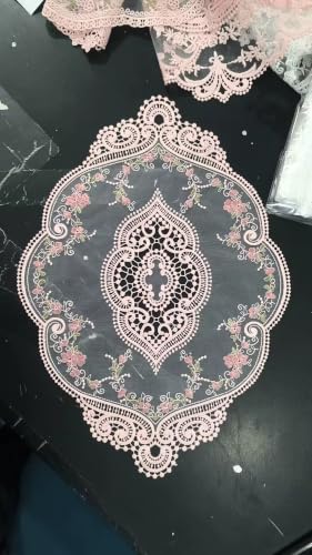 Image of 2Pack Pink Retro Lace Placemats Irregular Shape Embroidered Polyester Bohemian Eco-Friendly French Crochet Doilies Vintage Coasters (Pack of 2)