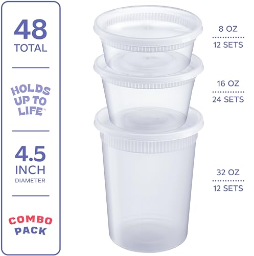 image for GUSTO To Go Food Containers with Lids [8 oz, 16 oz, 32 oz - 48 Count] 