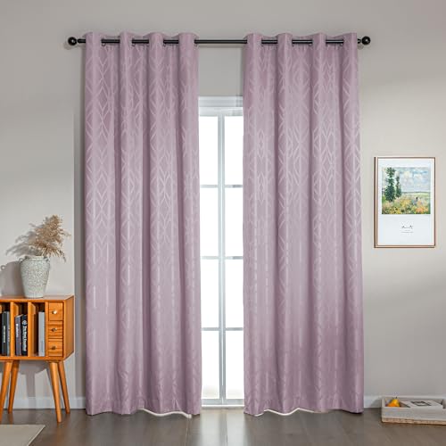 Amazon Basics Jacquard 2-Piece 100% Blackout Curtains, Living Room and Bedroom Drapes, Thermal Insulated Window Treatment, 42″x95″, Pink