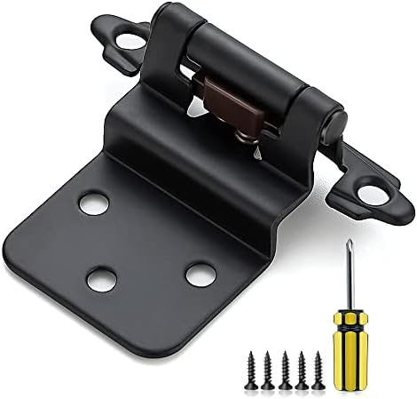 Ravinte 10Pack 5Pairs 3/8inch Inset Cabinet Door Hinges Kitchen Cabinet Hinges Black Semi-Concealed Hinges Face Mount Cabinet Hardware Self-Closing Cabinet Hinges with Door Bumpers&Screwdriver