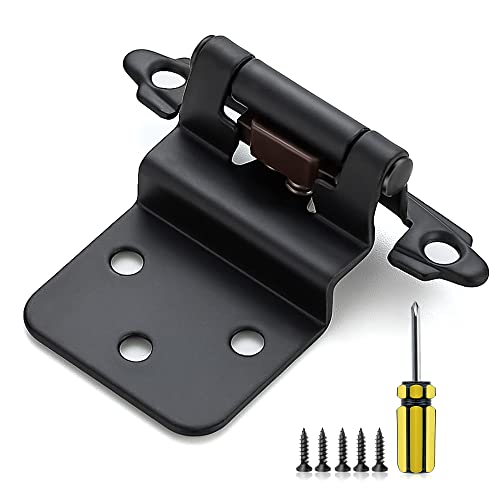 Image of Ravinte 10 Pack 5 Pairs 3 /8 inch Inset Kitchen Cabinet Door Hinges Black Semi-Concealed Face Mount Cabinet Hardware Self-Closing Hinges with Door Bumpers&Screwdriver