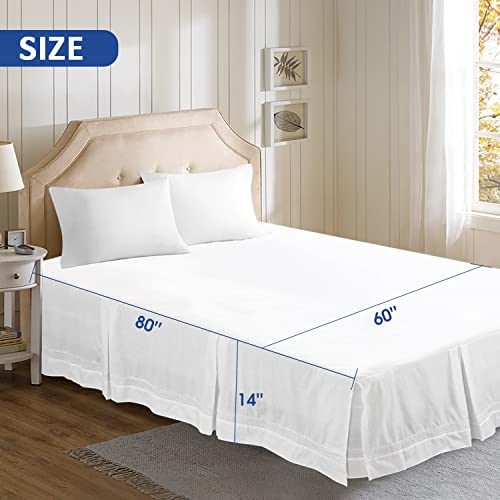 Vlocemon Embroidered Eyelet Bed Skirt, 100% Cotton Tailored Hemstitch Bedskirt With Split Corner For Bed With Footboard, 3 Sides And Cotton Decking (14" Drop Queen, White) #TOP1
