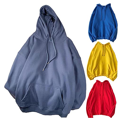 NIDONE Casual Mode Hoodie en Fleece Hooded Jumper Herfst Winter Losse Plain Color Hoodies voor Dames Mannen Denim Blauw… - Image 5