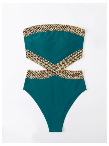 Image of Milumia Women's Stitch Detail Strapless One Piece Swimsuit Cut Out Bandeau Bathing Suit
