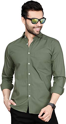 Image of Fifth Anfold Men's Pure Cotton Solid Color Mandarin Collar Full Sleeve Casual Wear Shirt, Office Wear for Men