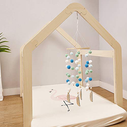 LouisaYork Baby Crib Bed Bell, Wooden Felt Balls Wind Chimes with Hanging Rope Rattle Toys Hanging Beads Ornaments Home Decor 20 X 57 CM