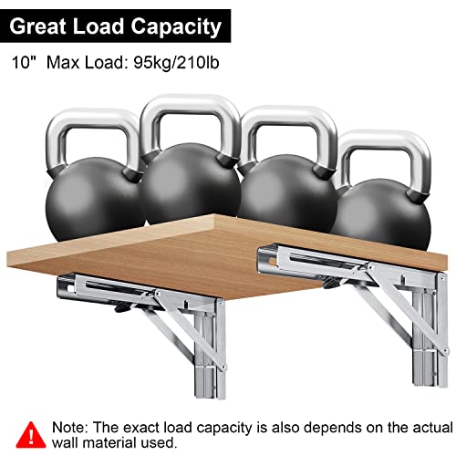 Folding Shelf Bracket 10 Inch, Space Saving Diy Brackets, Heavy Duty Stainless Steel Collapsible Shelf Brackets, 2Pcs Wall Mounted Folding Table Hinge For Kitchen Bedroom Work Bench, Max Load: 210Lb #TOP3