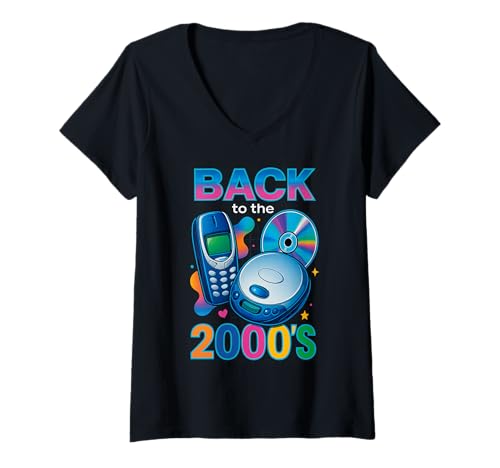 Femme Retour aux années 2000 Retro Design Vintage Theme Party T-Shirt avec Col en V