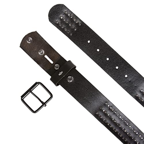 Snap On Oil Tanned Three Row Punk Rock Star Distressed Black Studded Full Grain Cowhide Leather Belt2
