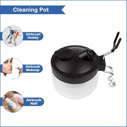 Poweka Airbrush Reinigungsset mit 5 Reinigungsbürsten, 5 Reinigungsnadeln, Reamer,Airbrush-Reinigungstopf Airbrush Reiniger, Tropfflaschen