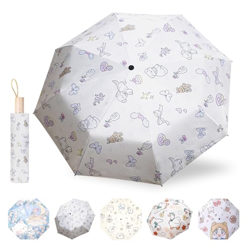 MPXEAVG Paraguas Antiviento, Umbrella, Paraguas Plegable Niña, Paraguas Plegable Antiviento, Paraguas Resistente al Viento, Diseño Bonito, Paraguas Universal para Hombres y Mujeres (perro blanco)