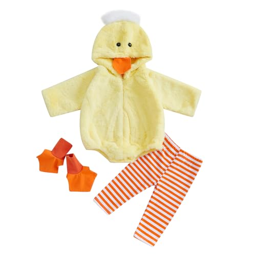 Chick Costume for infants and toddlers with fleece romper and striped leggings