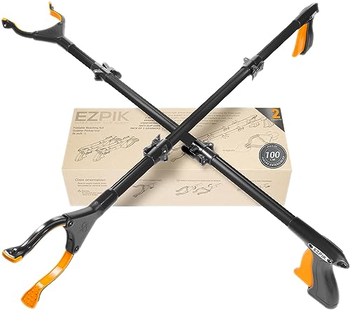 EZPIK® Pinzas Recoge Objetos 100 cm - Pinzas Extensibles para Personas Mayores - Palo con Imán Telescópico para Minusválidos y Ancianos - Pinza Recoger Basura y Fruta [Color Negro, Pack 2]