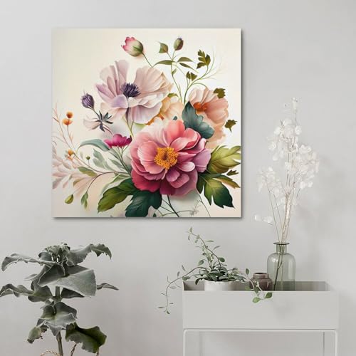 Tableau sur Toile Pivoine Japonaise 50x50 cm, Déco Murale Moderne Premium - 5