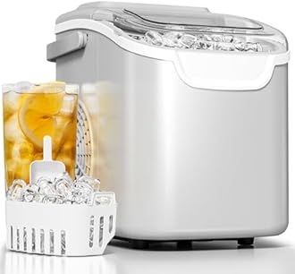 Electactic Pro Ice Maker: Fresh Ice On Demand in 6 Mins! 26.5 lbs/Day, Self-Cleaning & Ultra-Quiet. Perfect for Home Bars, Kitchens & Offices（Light Grey）
