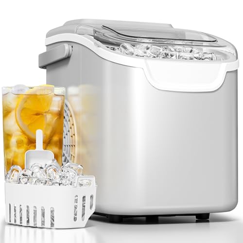 Electactic Pro Ice Maker: Fresh Ice On Demand in 6 Mins! 26.5 lbs/Day, Self-Cleaning & Ultra-Quiet. Perfect for Home Bars, Kitchens & Offices(Light Grey)