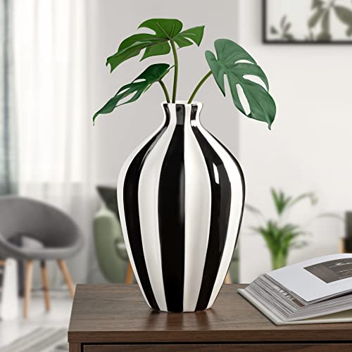 Torre & Tagus Abstract Black And White Stripe Ceramic Vase, 11.5" Height #TOP7