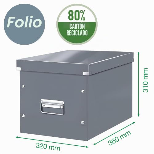 Caja de almacenaje cubo Leitz amarillo con botones de presión y esquinas metálicas 4
