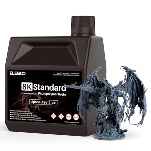 ELEGOO 8K Standard Resin for 3D Printing, Ultra Precision, 405nm Fast UV Curing Photopolymer 3D Resin for 8K 9K 12K 16K Resin 3D Printer, Space Grey 2000g