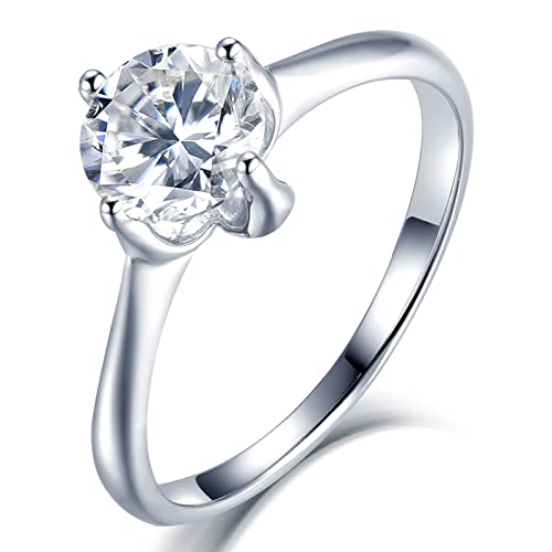 Bague de fiançailles femme argent sterling AMDXD anti-ternissement avec zircone blanche
