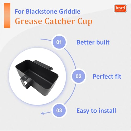 brati Rear Grease Cup with Handle for Most 17\" 22\" 30\" 36\" Blackstone Griddle,7 inch Blackstone Grease Catcher/Drip Cup,Black