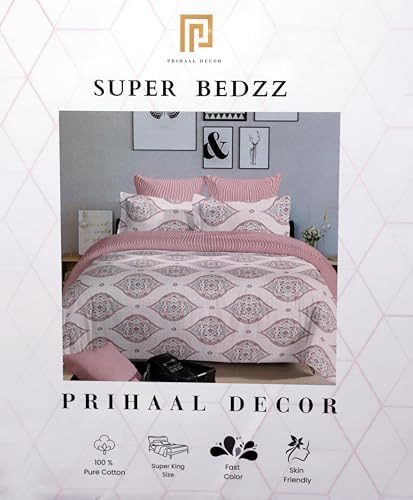 Image of Super Bedzz by Prihaal Decor Cotton Double Size Bedsheet with 2 Pillow Cover Size:108x108 (Pink 4) bedsheet for Double Bed, Cotton Double bedsheet, Suitable for Bedroom, Gift Set