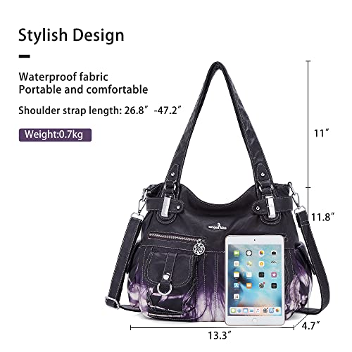 Image of Purses Women Handbags Large Double Zipper Multi Pocket Washed Shoulder Bags Purse with compartments Designer