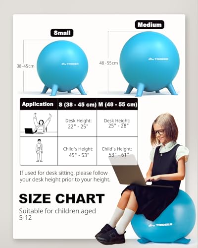 Image of Trideer Flexible Seating for Classroom Elementary, Yoga Ball Chairs for Kids, Wobble Chair of School Supplies for Sensory Kids, Student Desk Chairs for Homeschool (Blue, 55cm) (Pack of 2)