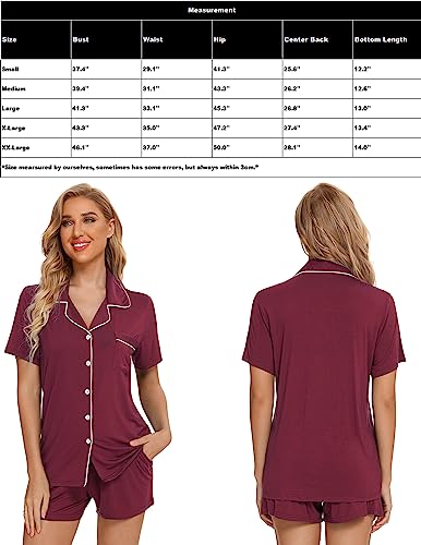 Image of Pjmlifecoco Women's Modal Pajama Set Short Sleeve Button Down Two Piece Soft Sleepwear with Shorts Loungewear S-XXL