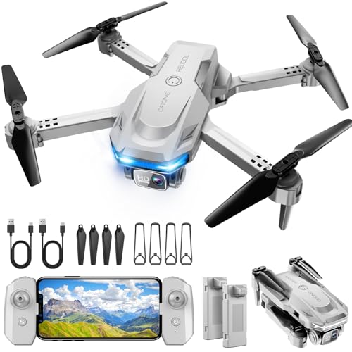 Drone with 1080P Camera – Foldable Remote Control Quadcopter with Gesture Control, 3D Flip, One Key Start, Emergency Stop, 2 Batteries, Easier to use, Toy for Adults Beginners, Grey