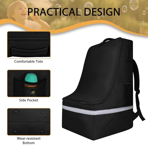 laripop car seat travel bag for airplaneinfant seat travel bag with shoulder strappadded car seats backpack with reflective stripeslarge carseat carrier bag travel car seat cover black