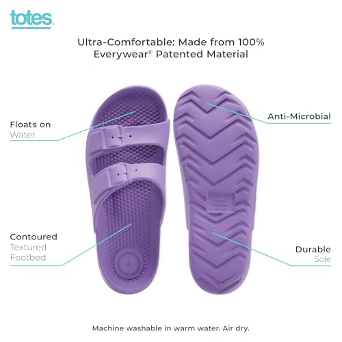 Image of Totes Kids Everywear Double Buckle Slide Sandals Lightweight Waterproof Slides with Textured Footbed