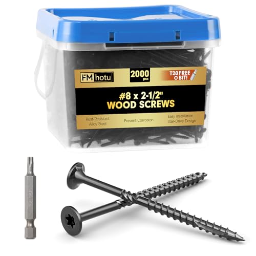 Image of #8 x 2-1 /2 inch Deck Screws, 2000Pcs Star Drive Wood Screws, Rust Resistant Timber Screws for Timber /Log /Landscaping Wood, T20 Star Bit Included, Black