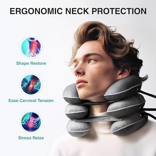 Byroncare Neck Stretcher, Cervical Traction Device and Neck Braces for Neck Pain Relief, Neck Traction Device & Cervicorrect Neck Brace Inflatable for Home Use (Dark Gray)
