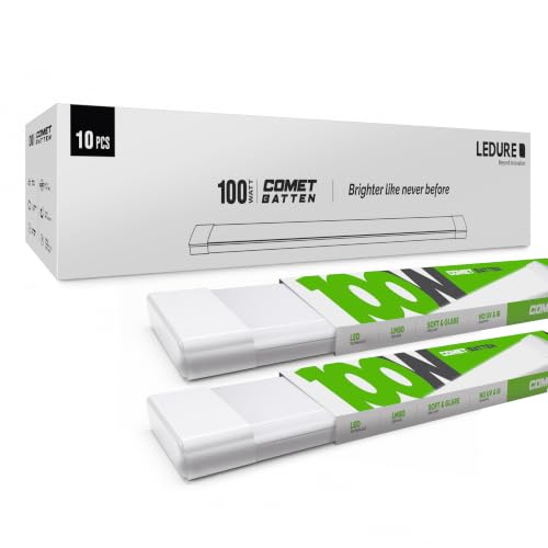 Image of LEDURE Comet 100W LED Batten Light 4 Feet | Pack of 10 | High Brightness 10000 Lumens | Cool Day White 6500K | Wall Ceiling LED Tubelight for Home, Office, Warehouse, Industrial & Commercial Spaces