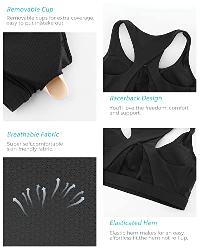 Image of RUNNING GIRL Sports Bra for Women,High Impact Large Bust Padded Sports Bra Fitness Workout Running Yoga Tank Tops (WX2827Black,L)
