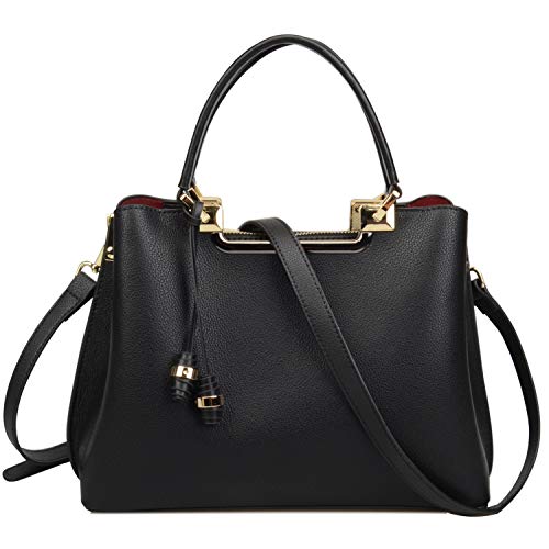 Ainifeel Women's Genuine Leather Tote Purse Top Handle Handbags For Work Shoulder Handbags (Small 11.8'' (W) x 4.7''(D) x 8.7''(H), Black)