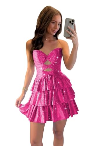 Sparkly Tiered Homecoming Dresses Short for Teens 2025 A Line Sweetheart Cocktail Mini Prom Dress