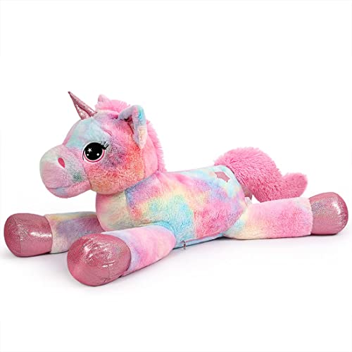 Yeqivo Unicornio Gigante Juguetes Peluche Grande Arcoíris Púrpura Unicornio Animales de Peluche (Rosa Fucsia,80CM)