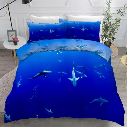 Housse de couette 200x200 bleu requin avec fermeture éclair invisible et microfibre - 6