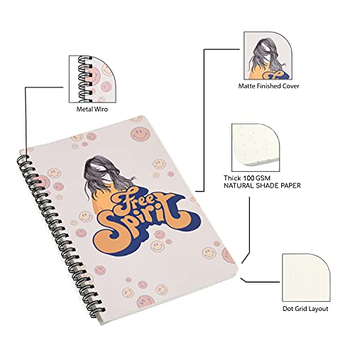 Image of Papboo A5 Handy,Free Spirit, Easy to Carry Spiral Wiro Notebook : 100 GSM Natural Shade Paper, Dot Grid, 120 Pages, Journal, Diary, Gift