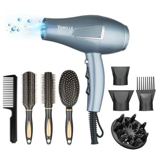 Secador de pelo iónico de secado rápido para salón, 2100 W, profesional, 2 velocidades, 3 niveles de calor, 2 concentradores, 4 peines, 1 difusor, rizador de pelo familiar con botón de frío Secador de pelo iónico de secado rápido para salón, 2100 W, profesional, 2 velocidades, 3 niveles de calor, 2 concentradores, 4 peines, 1 difusor, rizador de pelo familiar con botón de frío