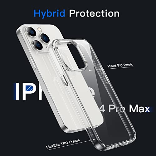 JETech Case for iPhone 14 Pro Max 6.7-Inch, Non-Yellowing Shockproof Phone Bumper Cover, Anti-Scratch Clear Back (Clear)