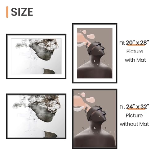 Image of upsimples 24x32 Poster Frame, Display Pictures 20x28 with Mat or 24 x 32 Without, Wall Hanging Picture Frames, Black, 1 Pack
