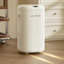 MRBIN Metal Motion Sensor Tall Kitchen Trash Can with Lid and Wheel, 8 Gallon Automatic Garbage Pail Touchless, Electric Covered Waste Basket for Bedroom, Rv, Office, Restroom, Cream White