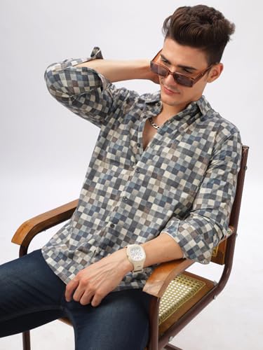 Image of BULLMER Trendy Regular Fit Striped Causal Full Sleeve Shirt for Men.