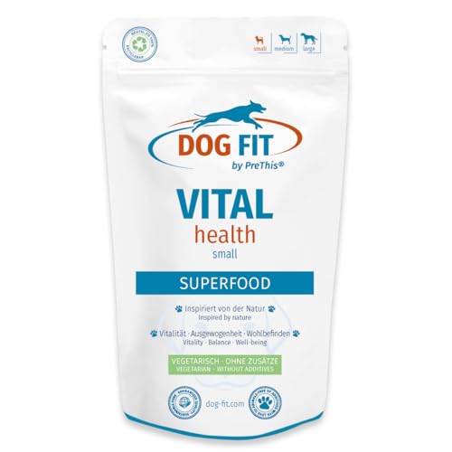 DOG FIT by PreThis® VITAL Health Futtertopping für Hunde | Mit Vitalpilzen, Superfoods & Antioxidantien für Vitalität und Wohlbefinden | Größe S bis 10 kg