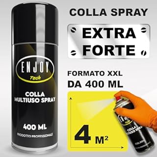 ENJOY TECH - Colla Extraforte Spray 400ML | Per Tessuti, Plastica, Legno, Auto e Metalli | Applicazione Permanente | Resistente a Intemperie e Calore | Made in Italy
