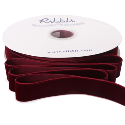 Ribbli Burgundy Velvet Ribbon 1 Inches Continuous 25 Yard Spool Green Christmas Ribbon for Gift Wrapping Crafts Home Decor