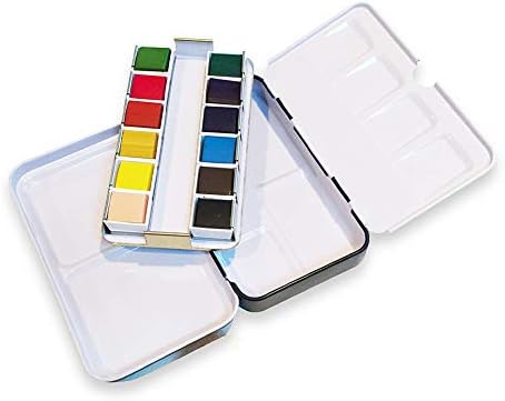 WANDIC Watercolor Paint Case, Empty Watercolor Tin Palette Paint Case with 12 Half Pans for Artists Students Watercolor Travel Case